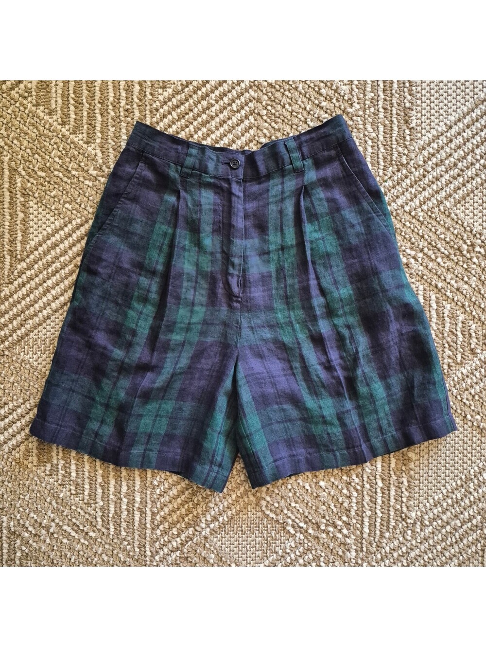 VTG 90's Ralph Lauren Plaid Linen Shorts High Waisted Pleated Dark Academia 2 4